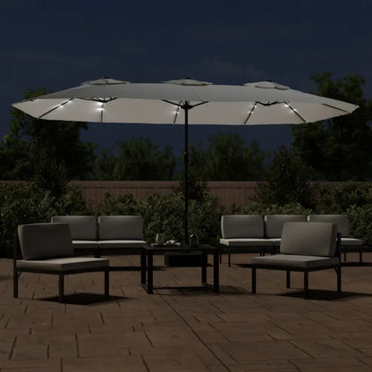 Umbrelă de grădină cu două capete/LED, alb nisipiu, 449x265 cm