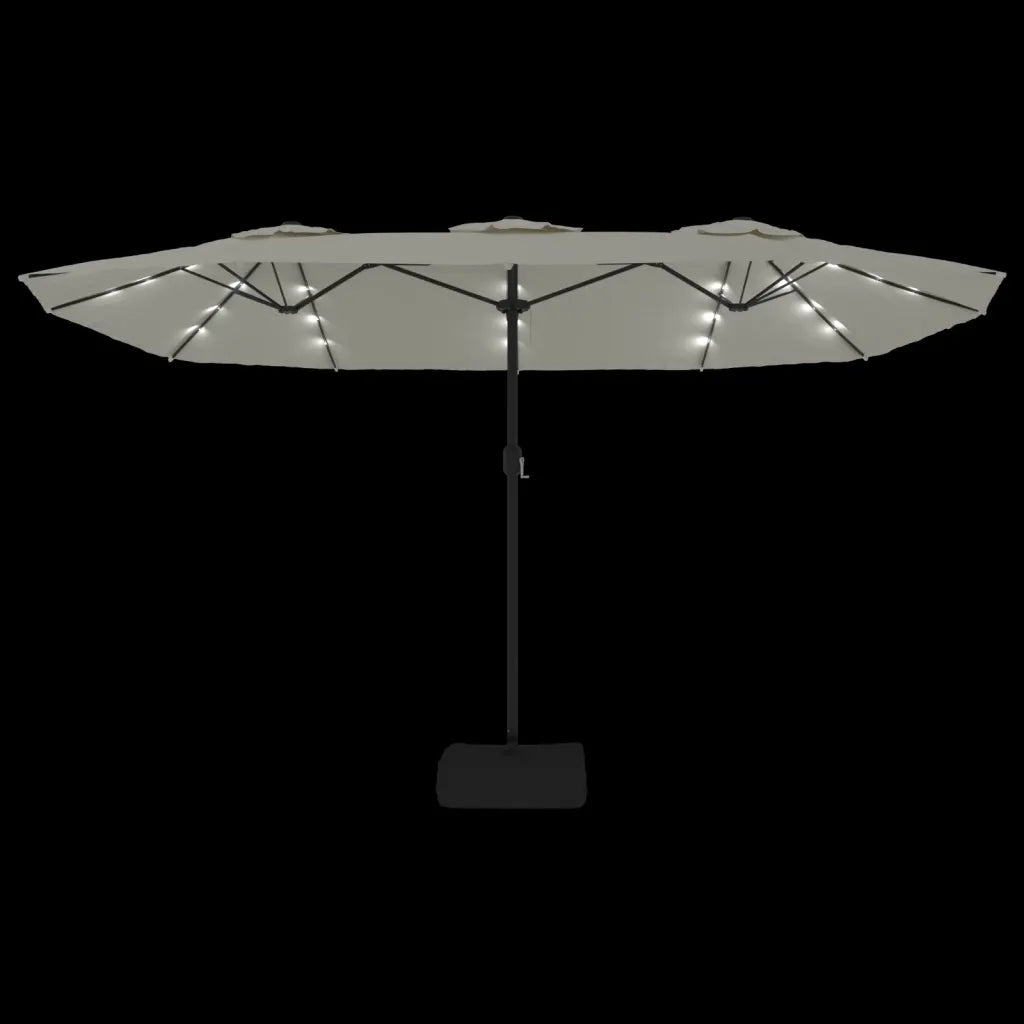 Umbrelă de grădină cu două capete/LED, alb nisipiu, 449x265 cm