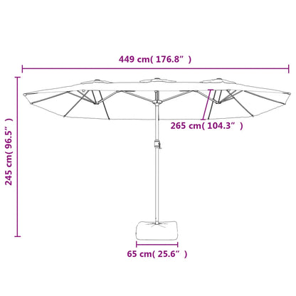 Umbrelă de grădină cu două capete/LED, alb nisipiu, 449x265 cm