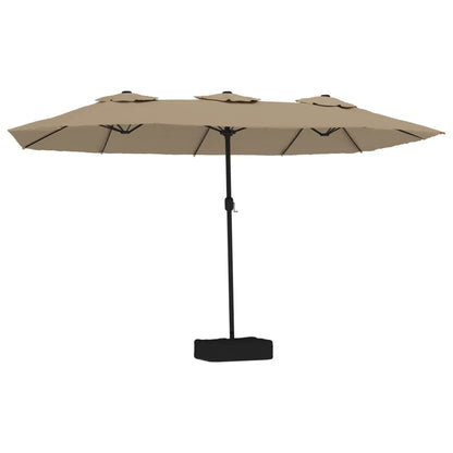 Umbrelă soare cu două capete cu LED-uri, gri taupe, 449x265 cm