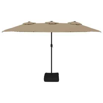 Umbrelă soare cu două capete cu LED-uri, gri taupe, 449x265 cm