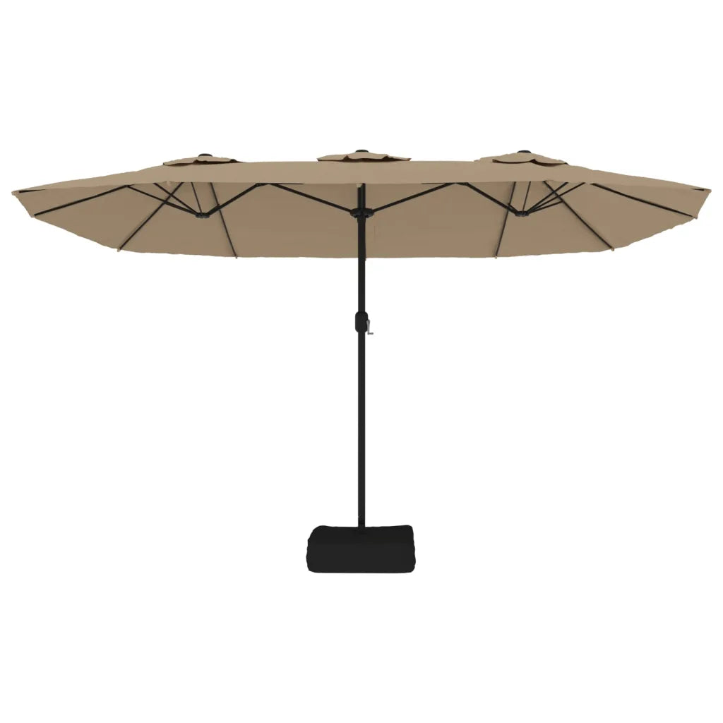 Umbrelă soare cu două capete cu LED-uri, gri taupe, 449x265 cm