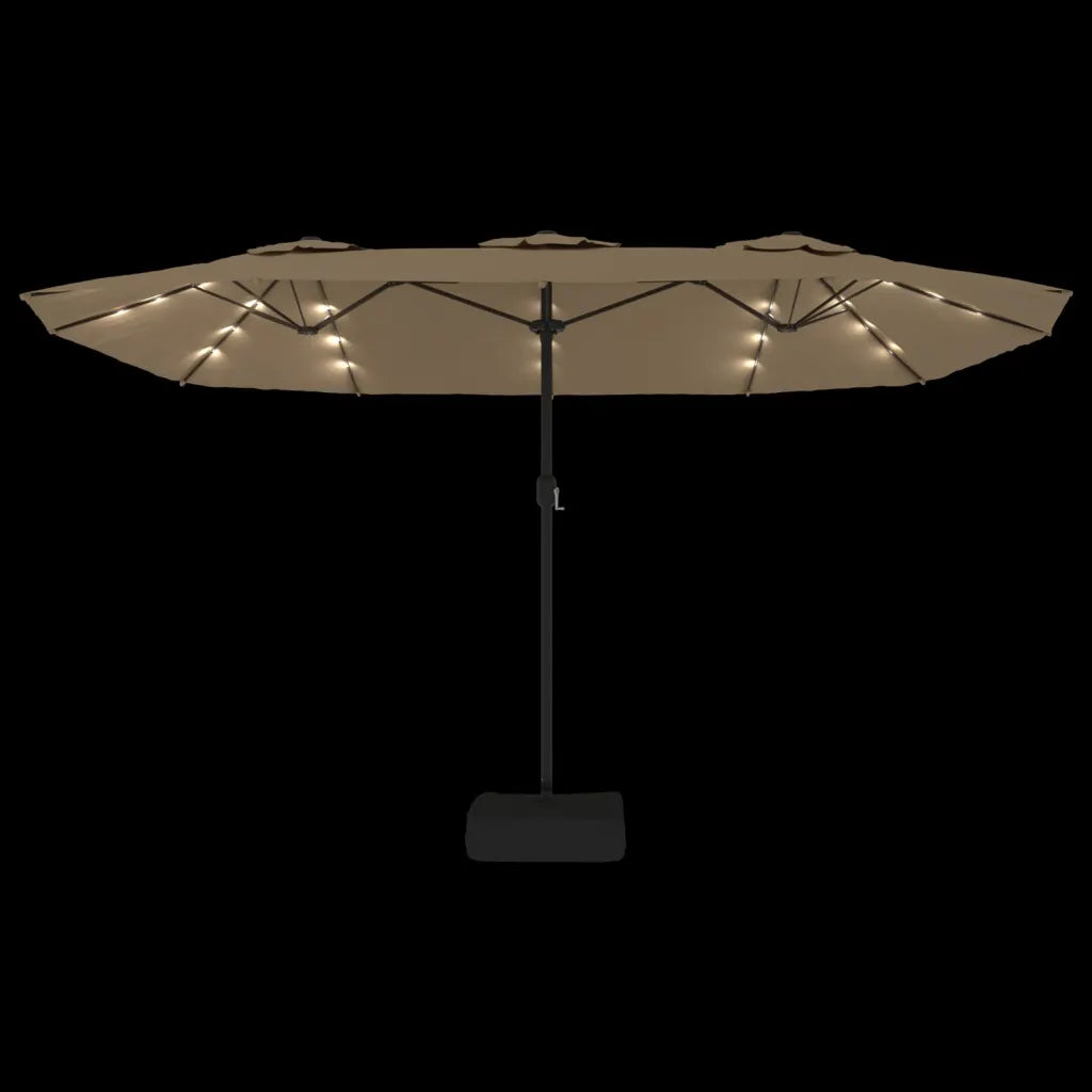 Umbrelă soare cu două capete cu LED-uri, gri taupe, 449x265 cm