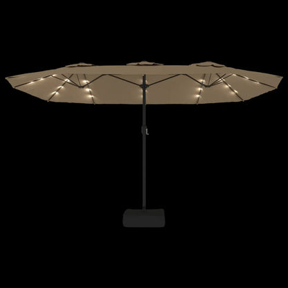 Umbrelă soare cu două capete cu LED-uri, gri taupe, 449x265 cm