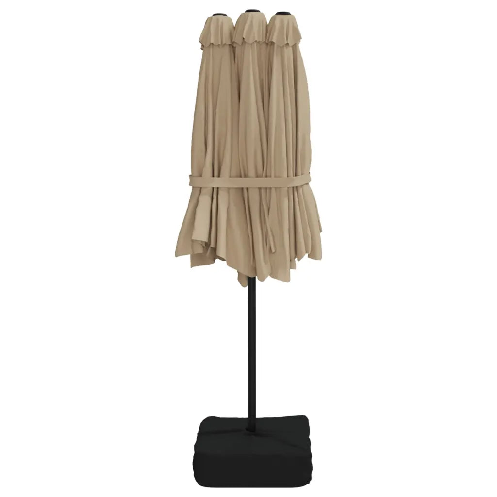 Umbrelă soare cu două capete cu LED-uri, gri taupe, 449x265 cm