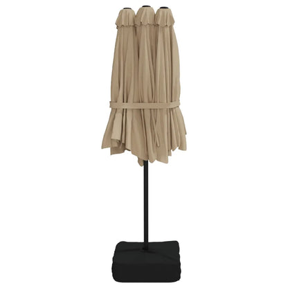 Umbrelă soare cu două capete cu LED-uri, gri taupe, 449x265 cm