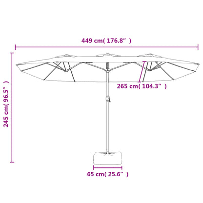 Umbrelă soare cu două capete cu LED-uri, gri taupe, 449x265 cm