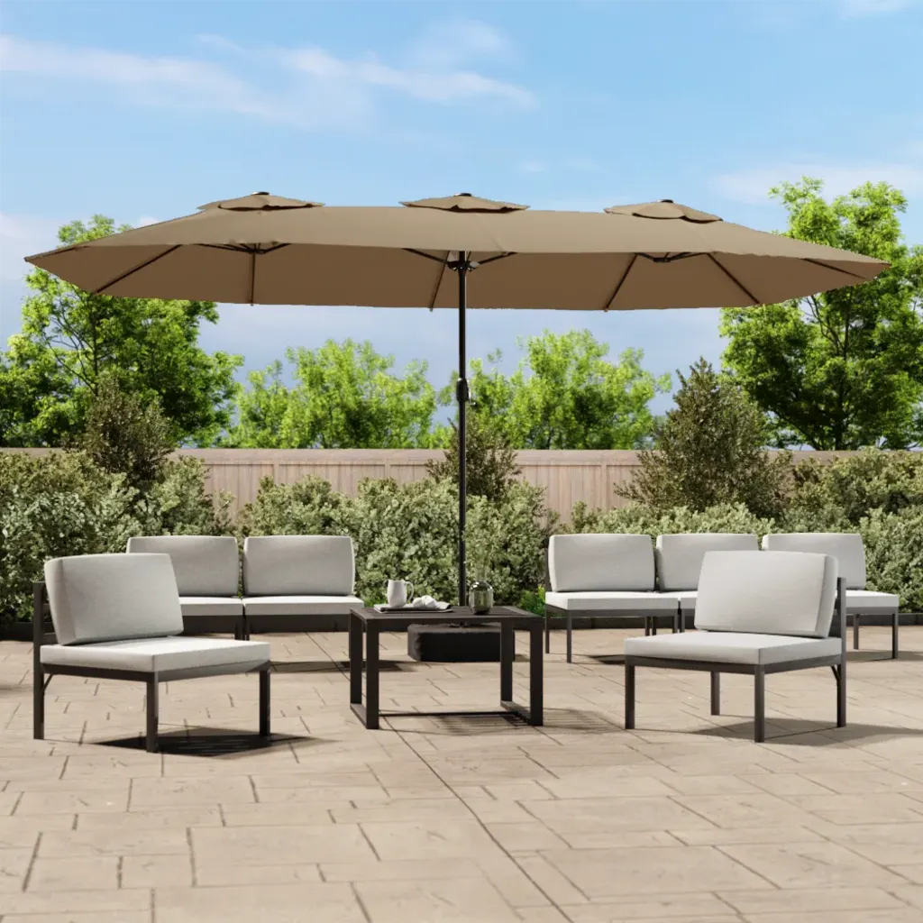 Umbrelă soare cu două capete cu LED-uri, gri taupe, 449x265 cm