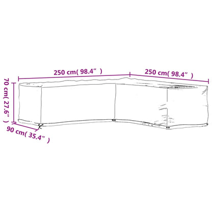 Husă mobilier de grădină în formă de L 16 ocheți, 250x250x70 cm