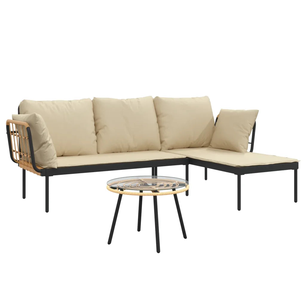 Set mobilier de grădină cu perne bej, 3 piese, poliratan