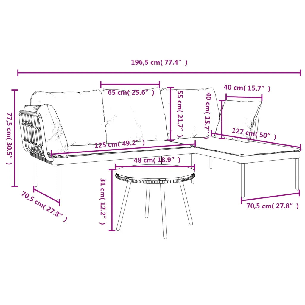 Set mobilier de grădină cu perne bej, 3 piese, poliratan