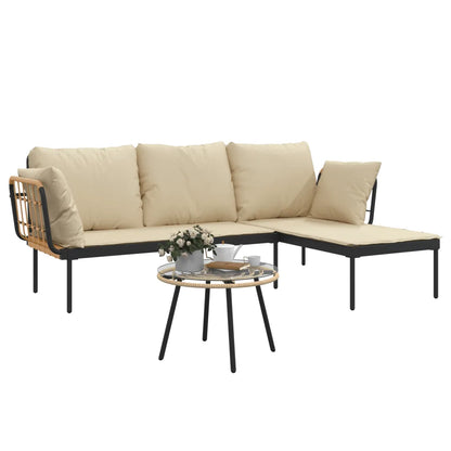 Set mobilier de grădină cu perne bej, 3 piese, poliratan