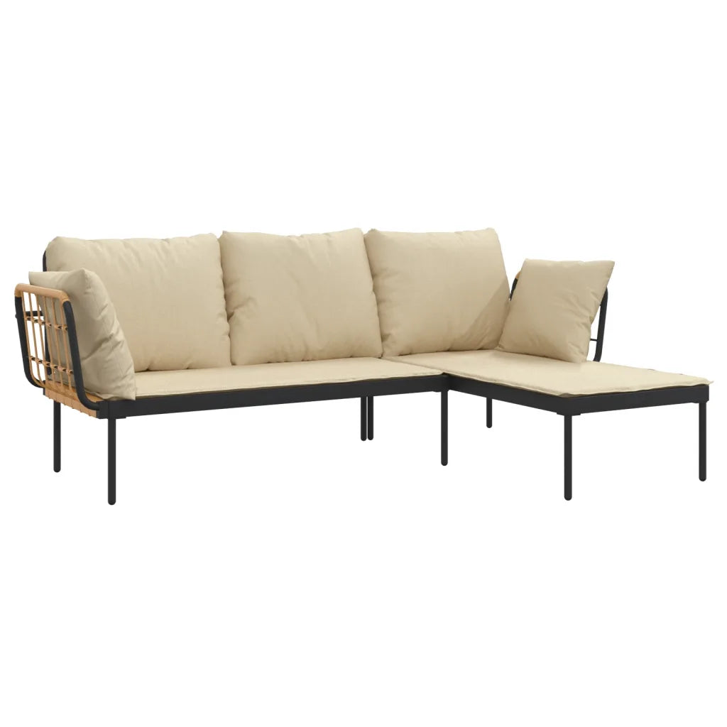 Set mobilier de grădină cu perne bej, 3 piese, poliratan