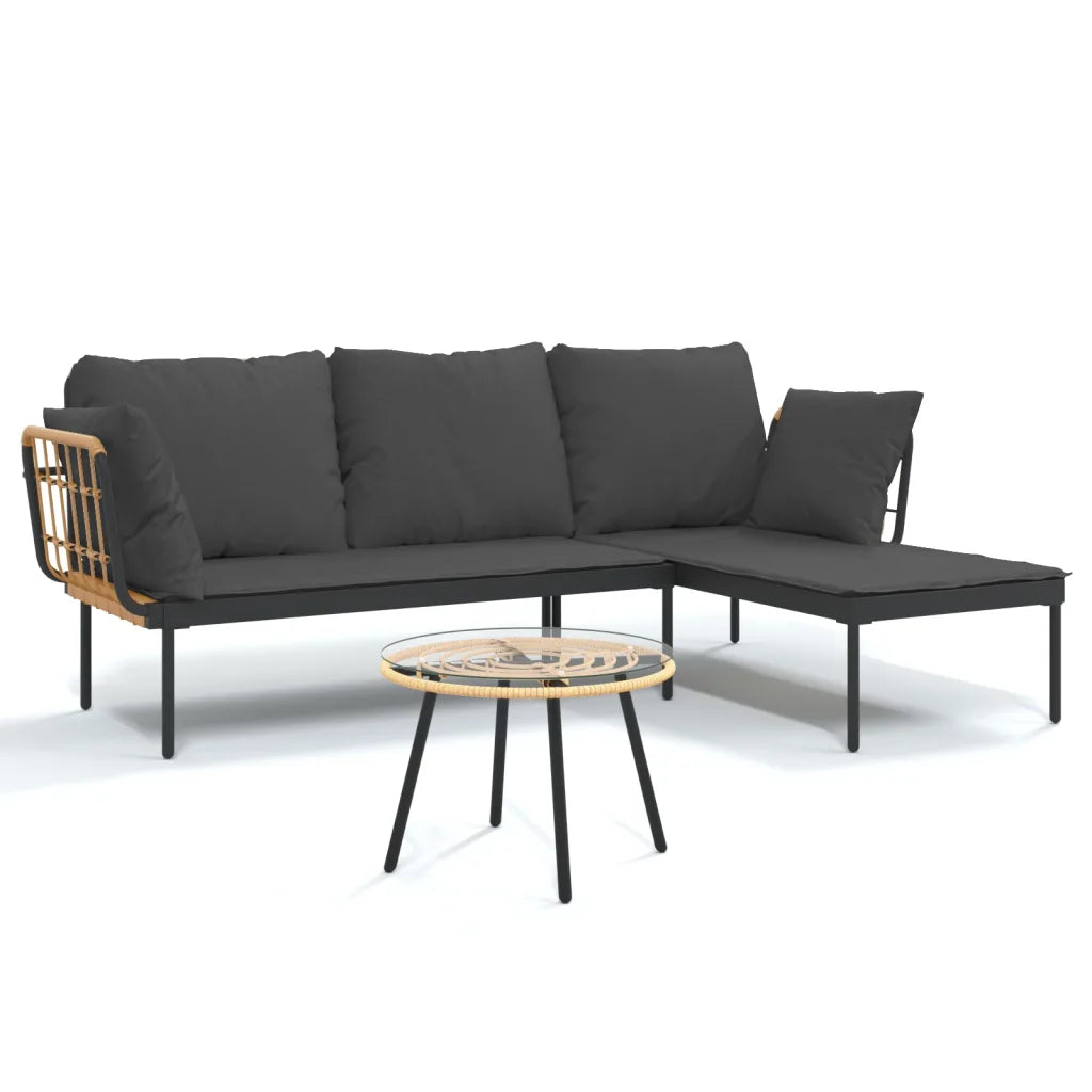 Set mobilier de grădină cu perne gri închis, 3 piese, poliratan