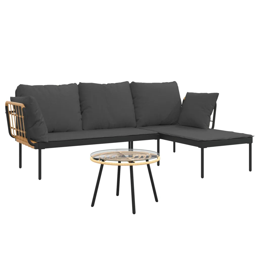 Set mobilier de grădină cu perne gri închis, 3 piese, poliratan