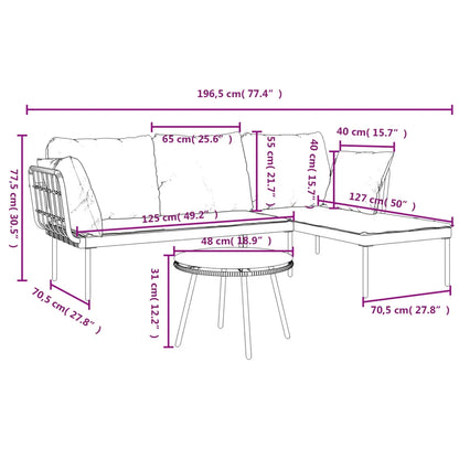Set mobilier de grădină cu perne gri închis, 3 piese, poliratan
