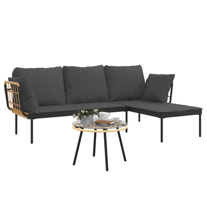 Set mobilier de grădină cu perne gri închis, 3 piese, poliratan
