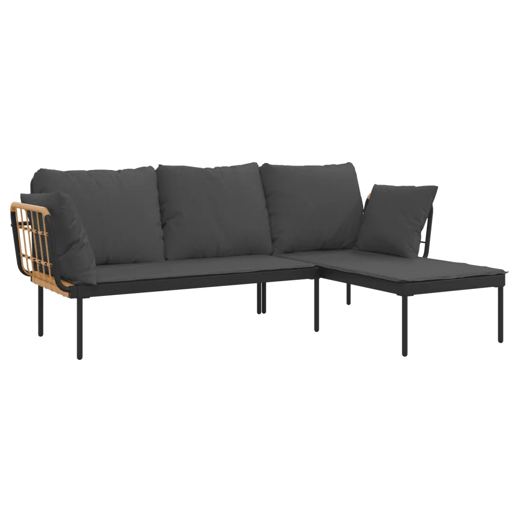 Set mobilier de grădină cu perne gri închis, 3 piese, poliratan