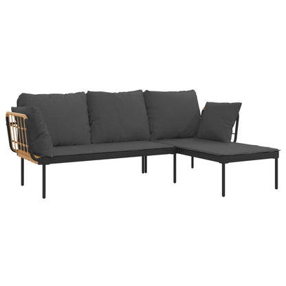 Set mobilier de grădină cu perne gri închis, 3 piese, poliratan