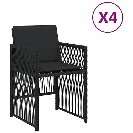 Scaune de grădină cu perne, 4 buc., negru, poliratan