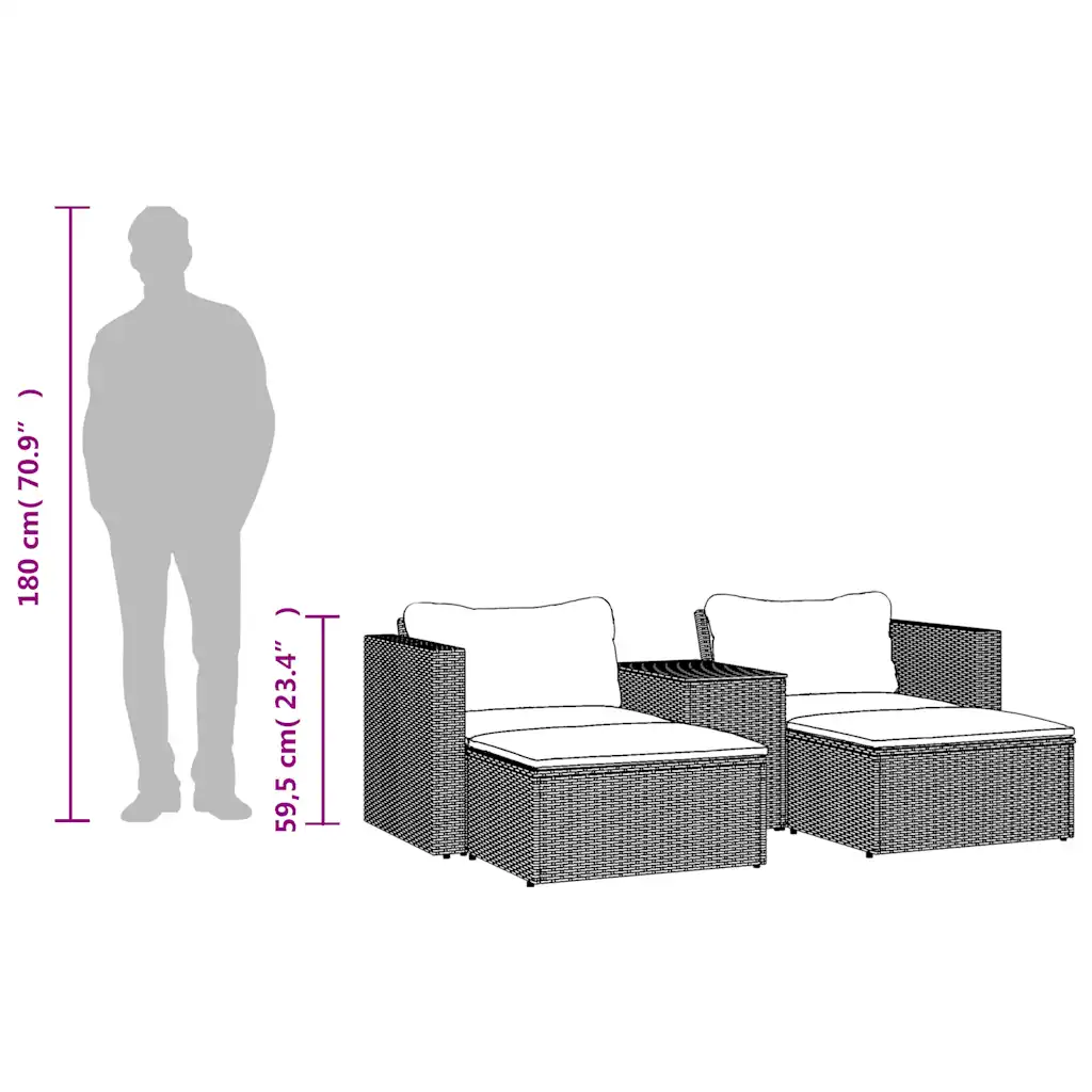 Set mobilier de grădină cu perne, 5 piese,poliratan/lemn acacia