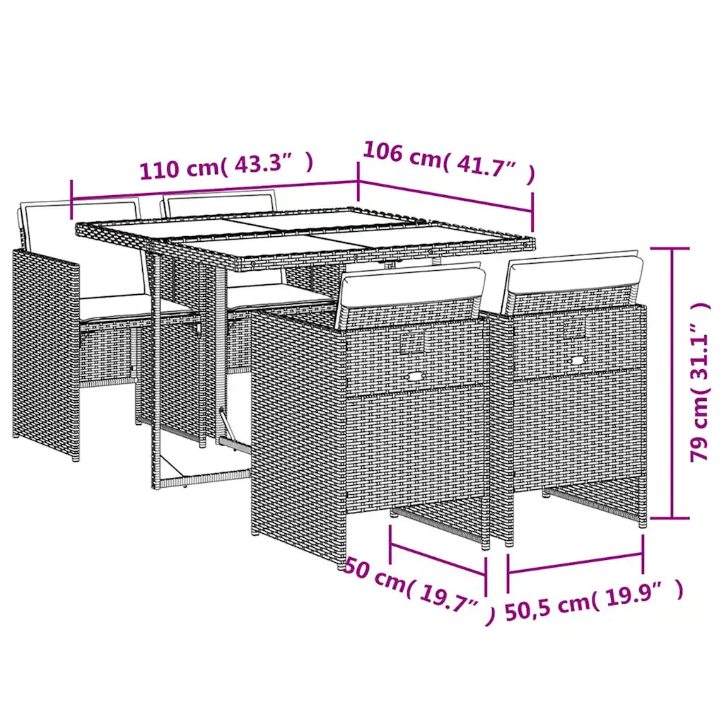 Set mobilier de grădină cu perne, 5 piese, negru, poliratan