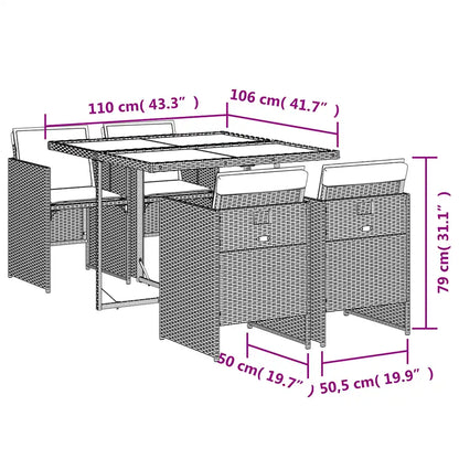 Set mobilier de grădină cu perne, 5 piese, negru, poliratan