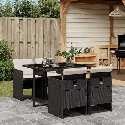 Set mobilier de grădină cu perne, 5 piese, negru, poliratan