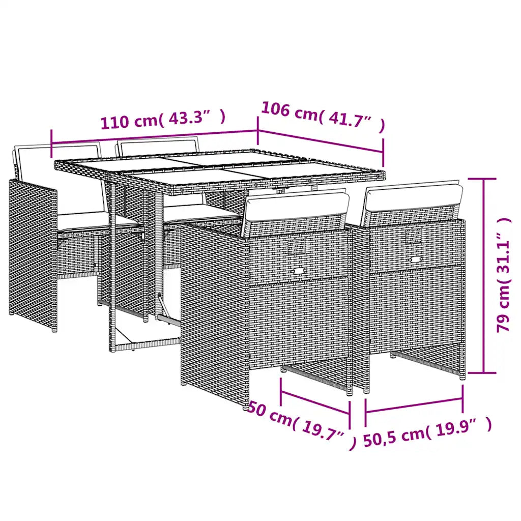 Set mobilier de grădină cu perne, 5 piese, negru, poliratan