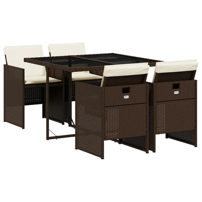 Set mobilier de grădină, 5 piese, cu perne, maro, poliratan