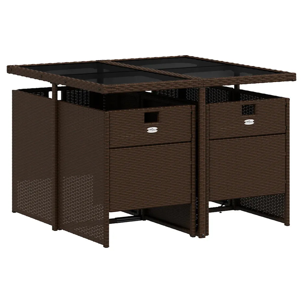 Set mobilier de grădină, 5 piese, cu perne, maro, poliratan