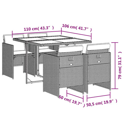 Set mobilier de grădină, 5 piese, cu perne, maro, poliratan