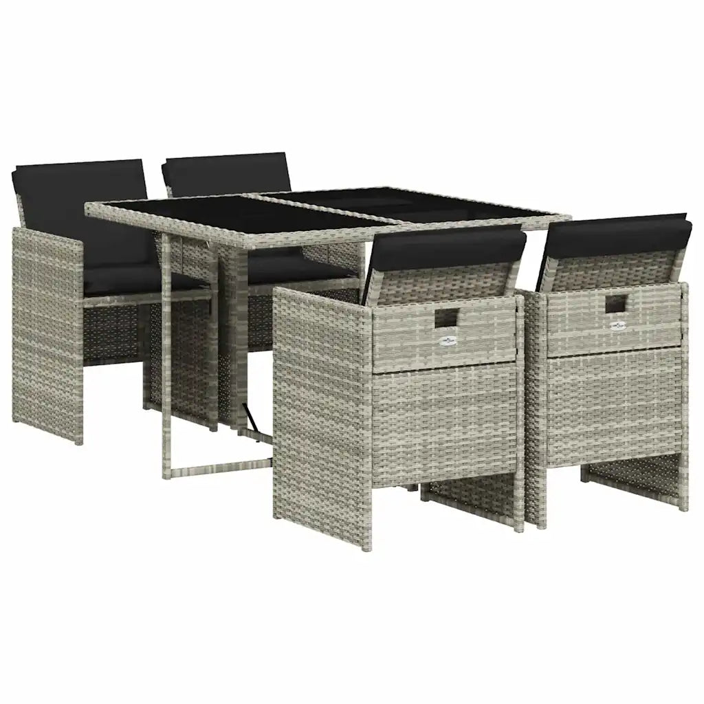 Set mobilier de grădină cu perne, 5 piese gri deschis poliratan
