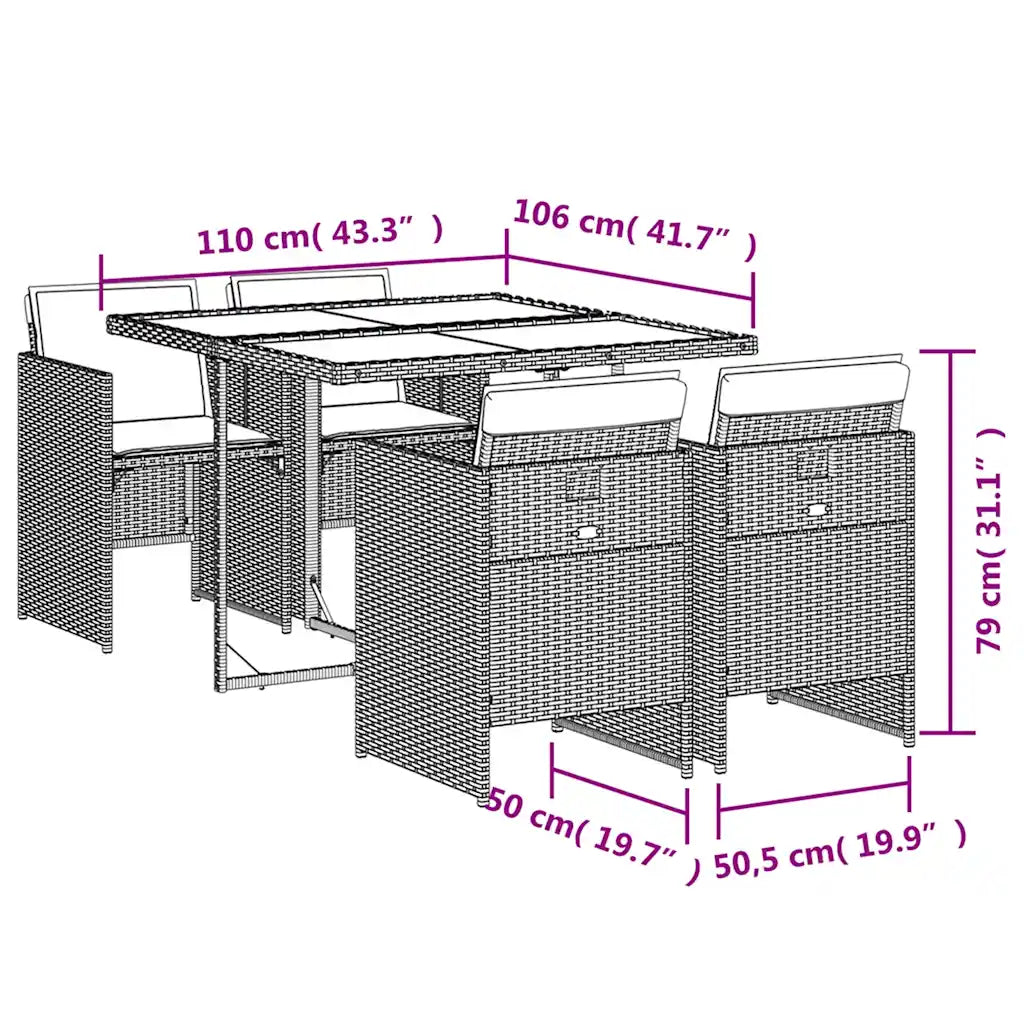 Set mobilier de grădină cu perne, 5 piese gri deschis poliratan
