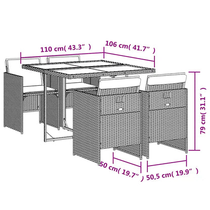Set mobilier de grădină cu perne, 5 piese gri deschis poliratan