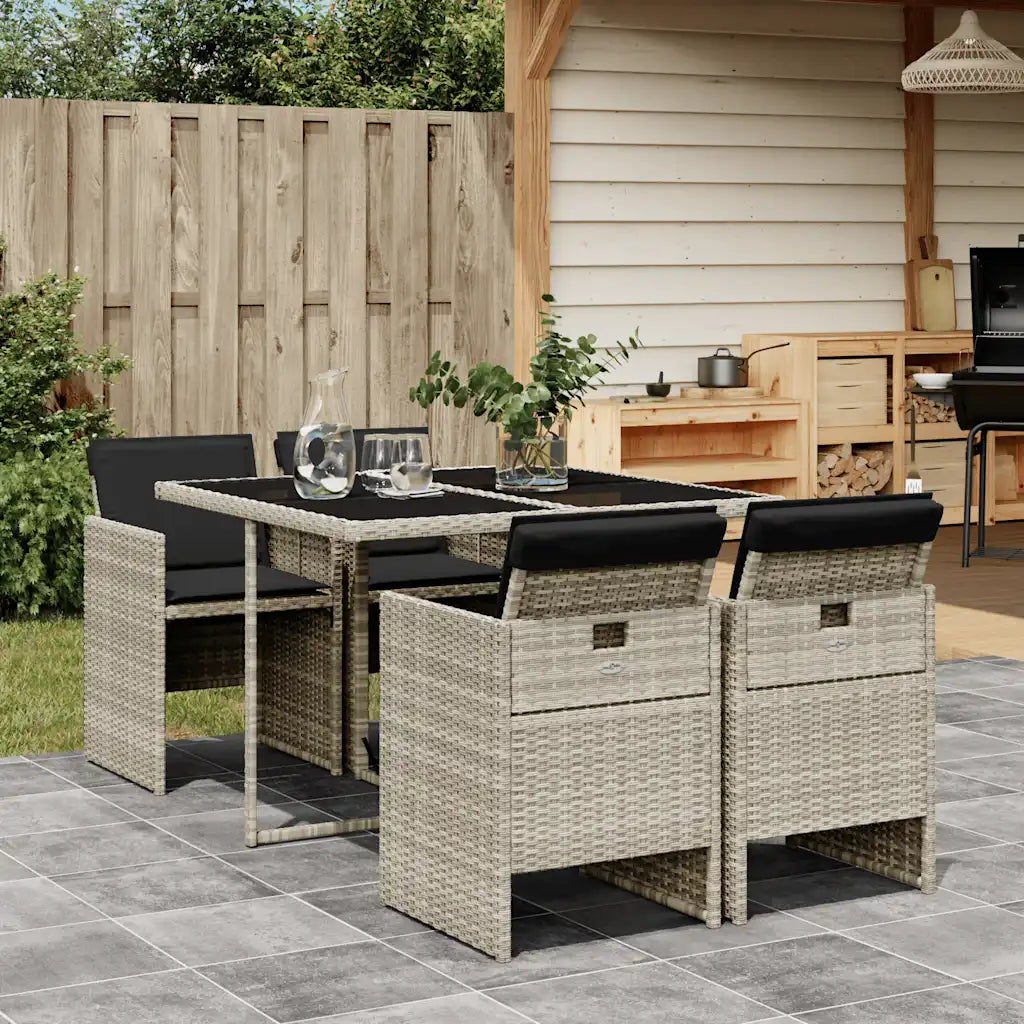 Set mobilier de grădină cu perne, 5 piese gri deschis poliratan