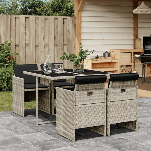 Set mobilier de grădină cu perne, 5 piese gri deschis poliratan