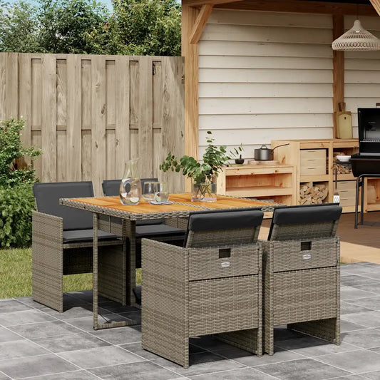 Set mobilier de grădină cu perne, 5 piese, gri, poliratan