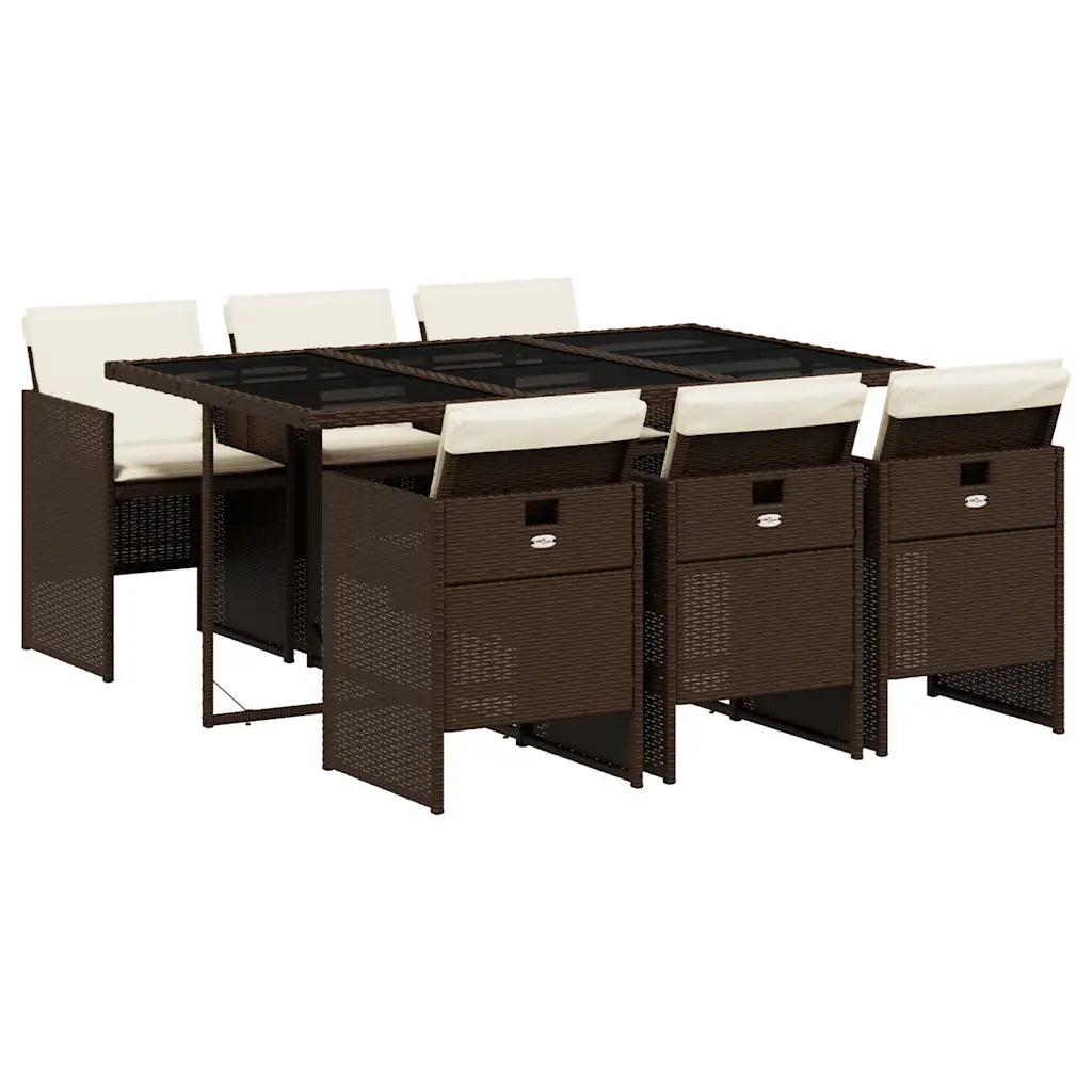 Set mobilier de grădină cu perne, 7 piese, maro, poliratan