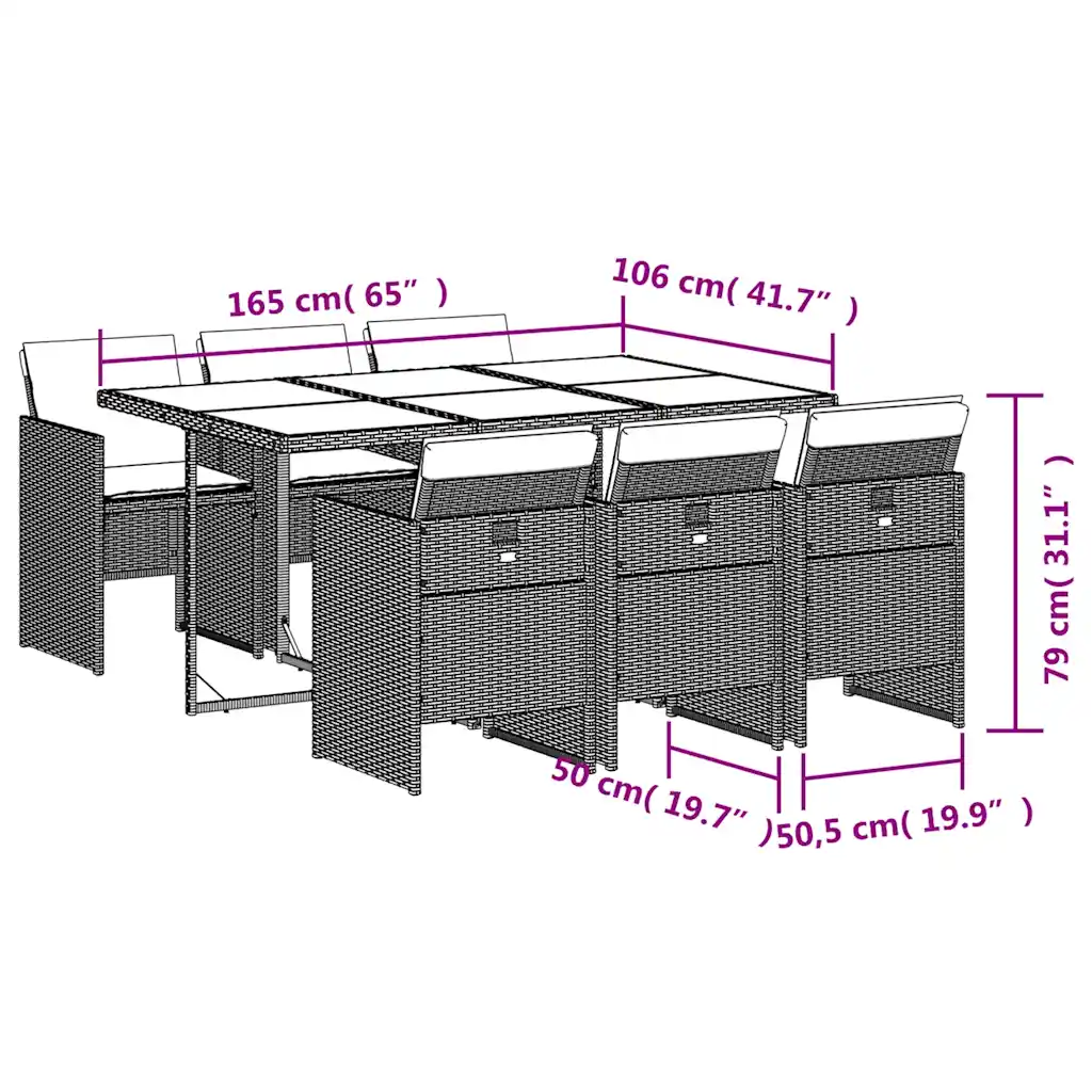 Set mobilier de grădină cu perne, 7 piese, maro, poliratan
