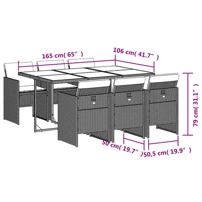 Set mobilier de grădină cu perne, 7 piese, maro, poliratan