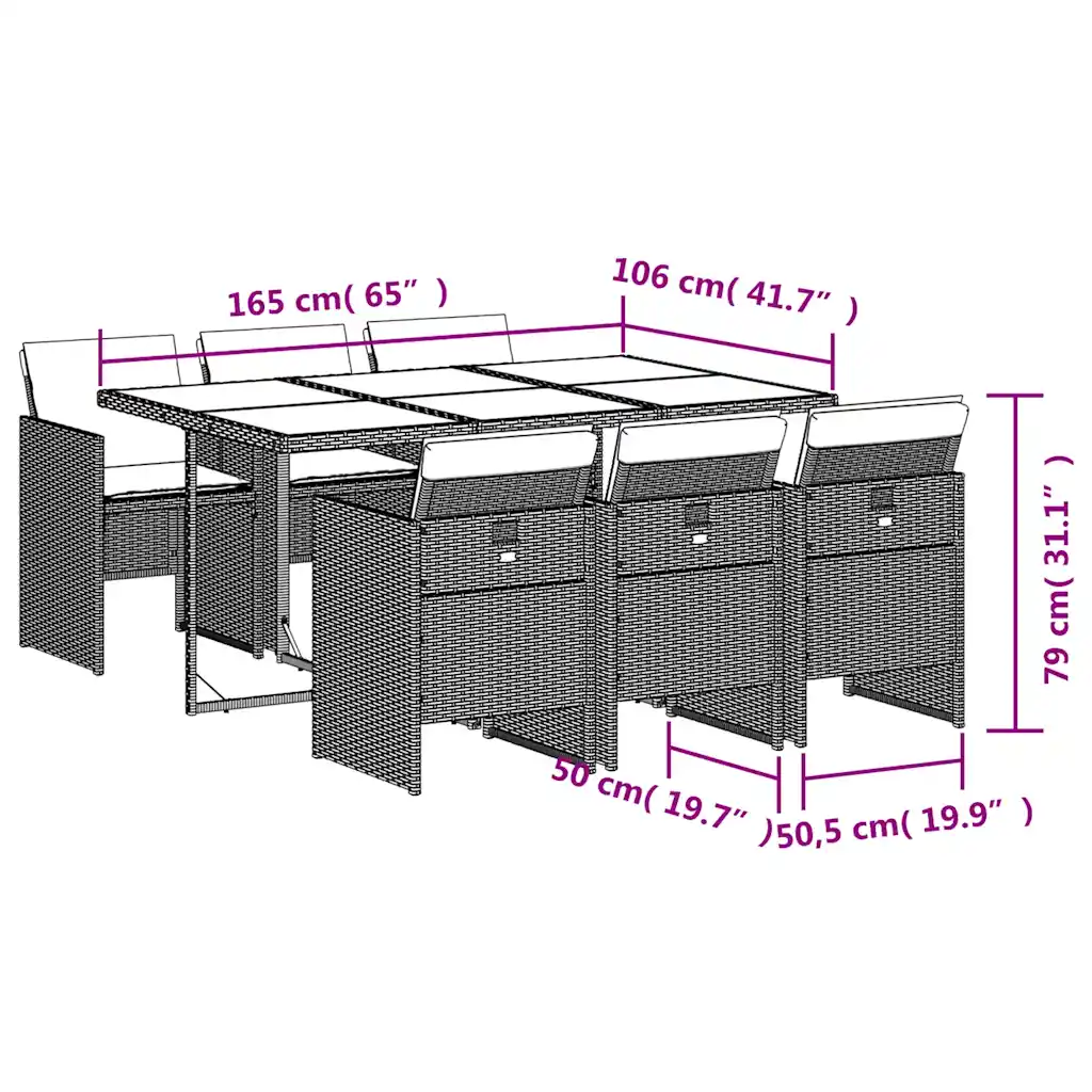 Set mobilier de grădină cu perne, 7 piese gri deschis poliratan