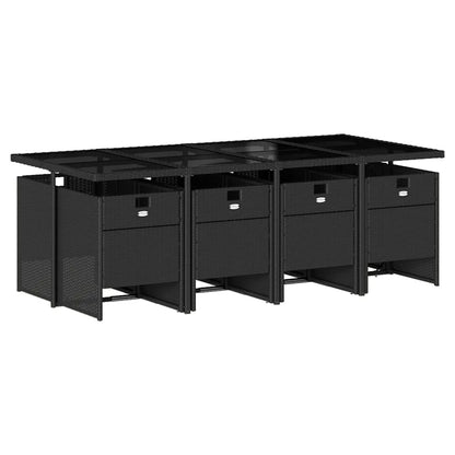 Set mobilier de grădină cu perne, 9 piese, negru, poliratan