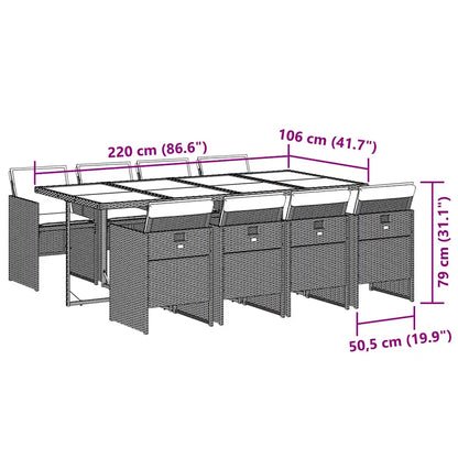 Set mobilier de grădină cu perne, 9 piese, negru, poliratan