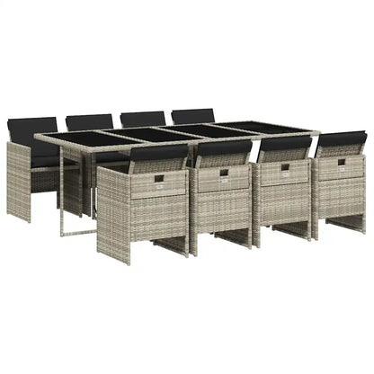 Set mobilier grădină cu perne, 9 piese, gri deschis, poliratan