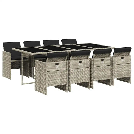 Set mobilier grădină cu perne, 9 piese, gri deschis, poliratan