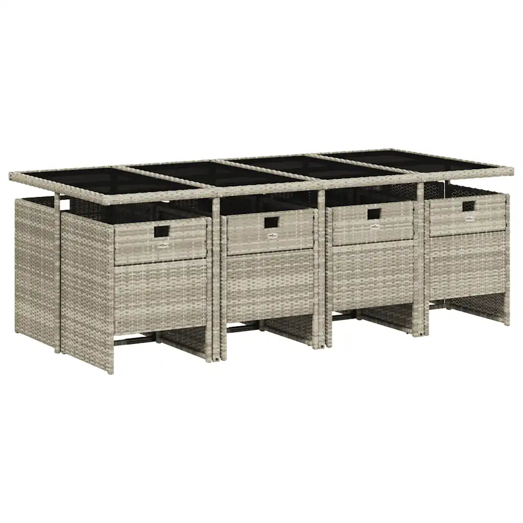 Set mobilier grădină cu perne, 9 piese, gri deschis, poliratan