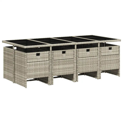 Set mobilier grădină cu perne, 9 piese, gri deschis, poliratan