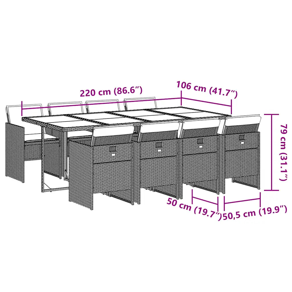 Set mobilier grădină cu perne, 9 piese, gri deschis, poliratan
