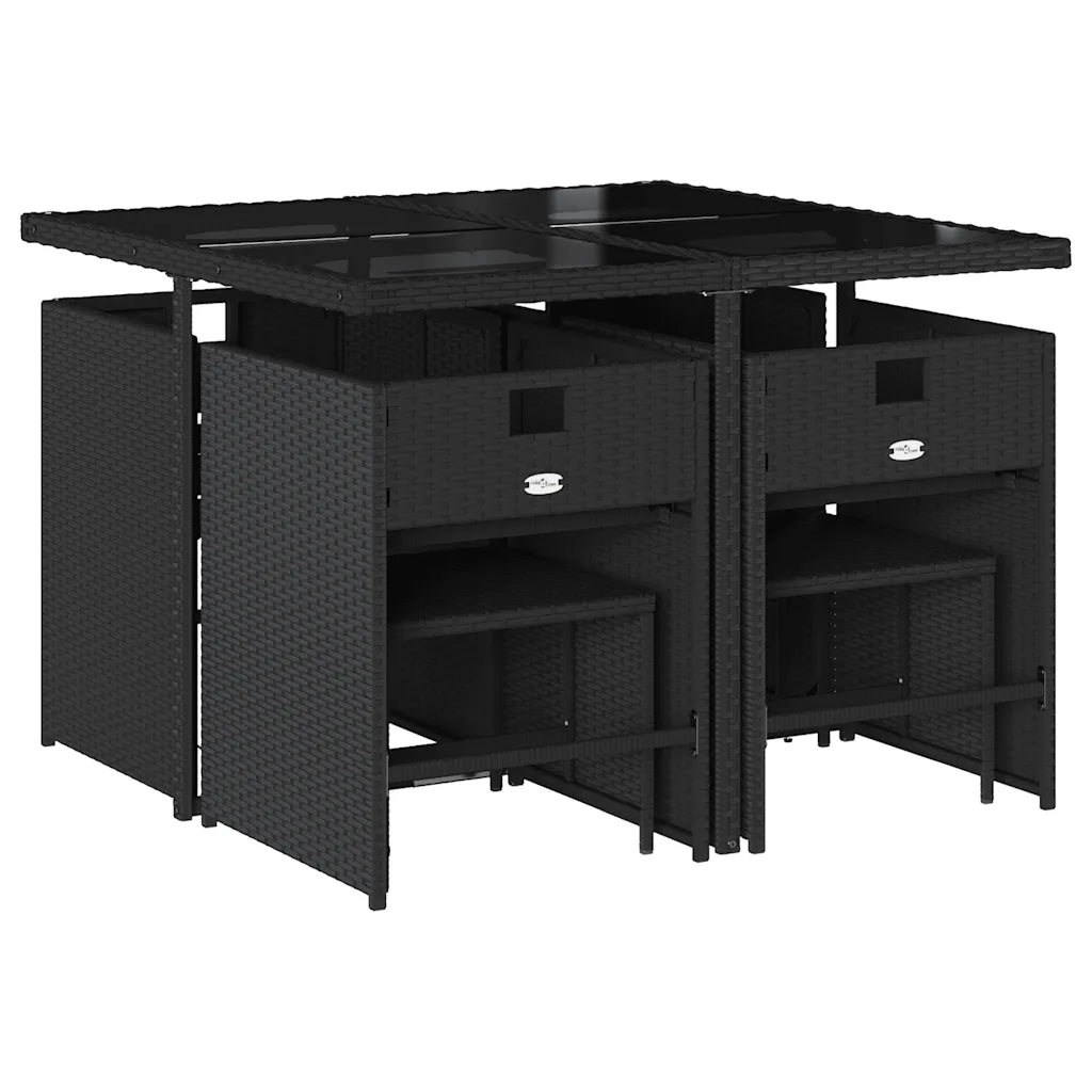 Set mobilier de grădină cu perne, 9 piese, negru, poliratan